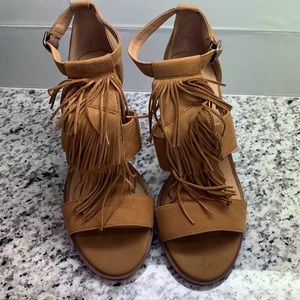 Lucky Brand Fringe Ankle Strap Heeled Sandal
